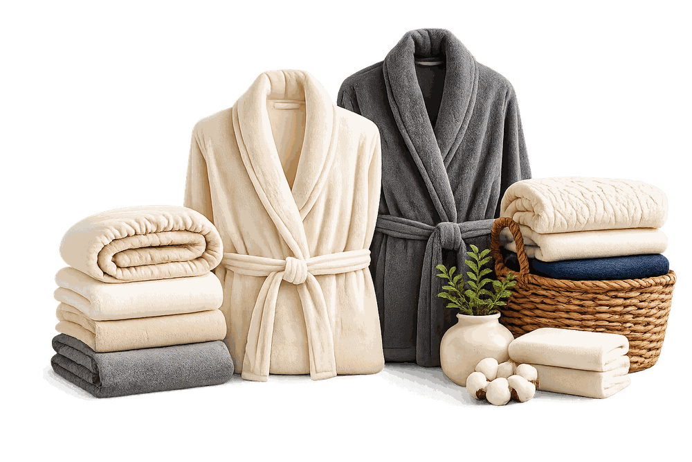 Folded towels and bathrobes